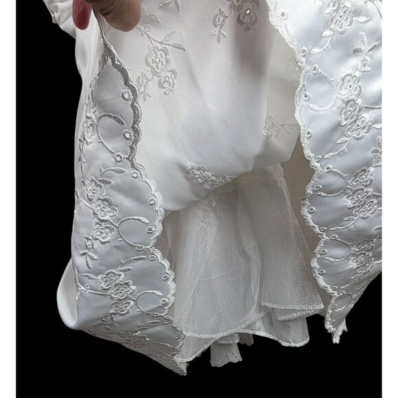 Baby Girl Christening Baptism Dress Bonnet Set Sz 6-9M White Satiny Embroidered - Picture 8 of 12